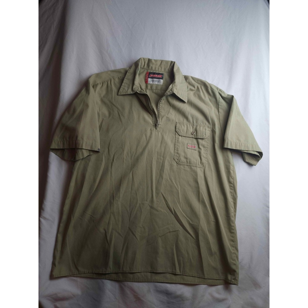Dickies Mens Khaki Tan Short Sleeve Quarter Zip Work Shirt Large